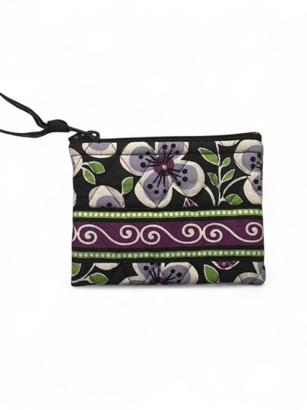 Floral Vera Bradley Quilted Wristlet Pouch in Black and Purple